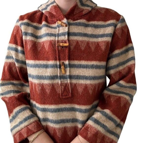 Vintage 1970s Stahl Urban Wool Blend Surfer Geometric Hippie Hoodie Sweater Sz M - Picture 1 of 6